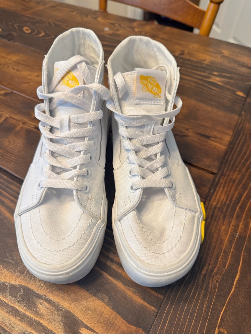 Vans White High-Top Canvas Sneakers with Yellow Logo Accent